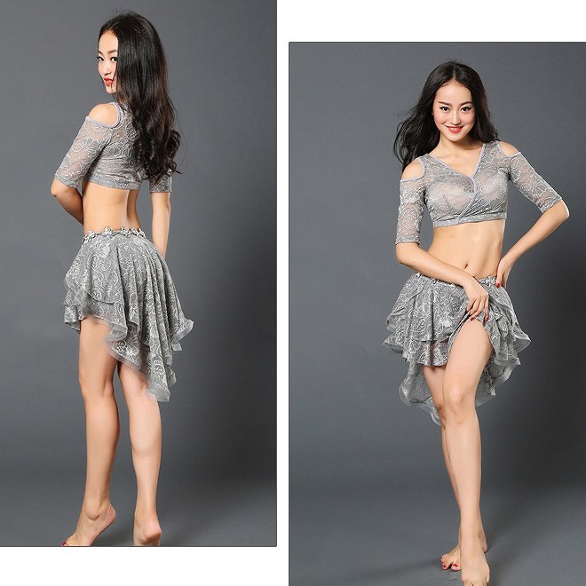 ベリーダンス　ショルダーカット　トップス　スカート　練習着　ダンス　衣装　パーティー　舞台　発表会　結婚式　演奏会　ステージ　イベント　エレガント　セクシー　レッド　ブラック　ホワイト　グレー　パープル　赤　黒　白　灰色　紫　送料無料