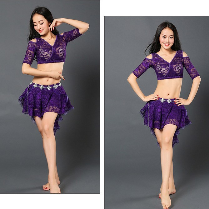 ベリーダンス　ショルダーカット　トップス　スカート　練習着　ダンス　衣装　パーティー　舞台　発表会　結婚式　演奏会　ステージ　イベント　エレガント　セクシー　レッド　ブラック　ホワイト　グレー　パープル　赤　黒　白　灰色　紫　送料無料
