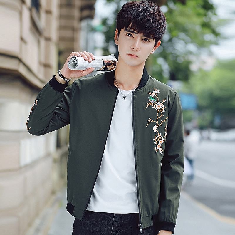 メンズ　アウター　ジップアップ　ジャケット　長袖　刺繍　シンプル　スリム　大きいサイズ　カジュアル　スポーツ　かっこいい　おしゃれ　デート　お出かけ　ブラック　ネイビー　グリーン　送料無料