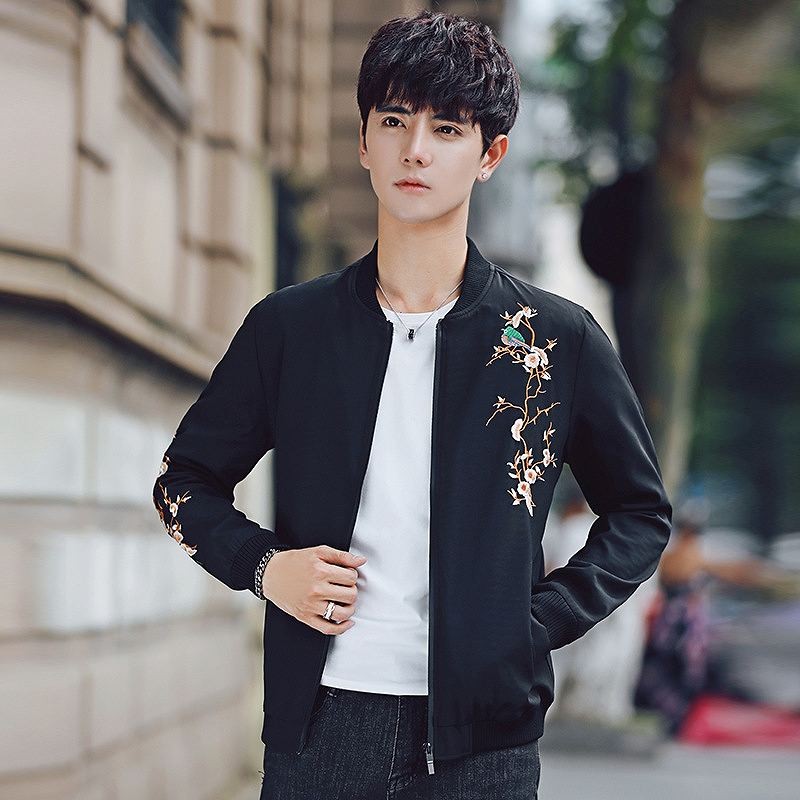 メンズ　アウター　ジップアップ　ジャケット　長袖　刺繍　シンプル　スリム　大きいサイズ　カジュアル　スポーツ　かっこいい　おしゃれ　デート　お出かけ　ブラック　ネイビー　グリーン　送料無料