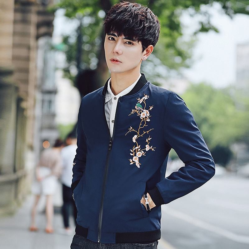 メンズ　アウター　ジップアップ　ジャケット　長袖　刺繍　シンプル　スリム　大きいサイズ　カジュアル　スポーツ　かっこいい　おしゃれ　デート　お出かけ　ブラック　ネイビー　グリーン　送料無料