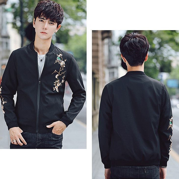 メンズ　アウター　ジップアップ　ジャケット　長袖　刺繍　シンプル　スリム　大きいサイズ　カジュアル　スポーツ　かっこいい　おしゃれ　デート　お出かけ　ブラック　ネイビー　グリーン　送料無料
