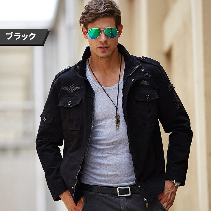 メンズ　アウター　ジャケット　カジュアルジャケット　長袖　ミリタリージャケット　ワッペン　大きいサイズ　かっこいい　おしゃれ　カジュアル　デート　普段着　カーキ　ベージュ　ブラック　黒　グリーン　送料無料