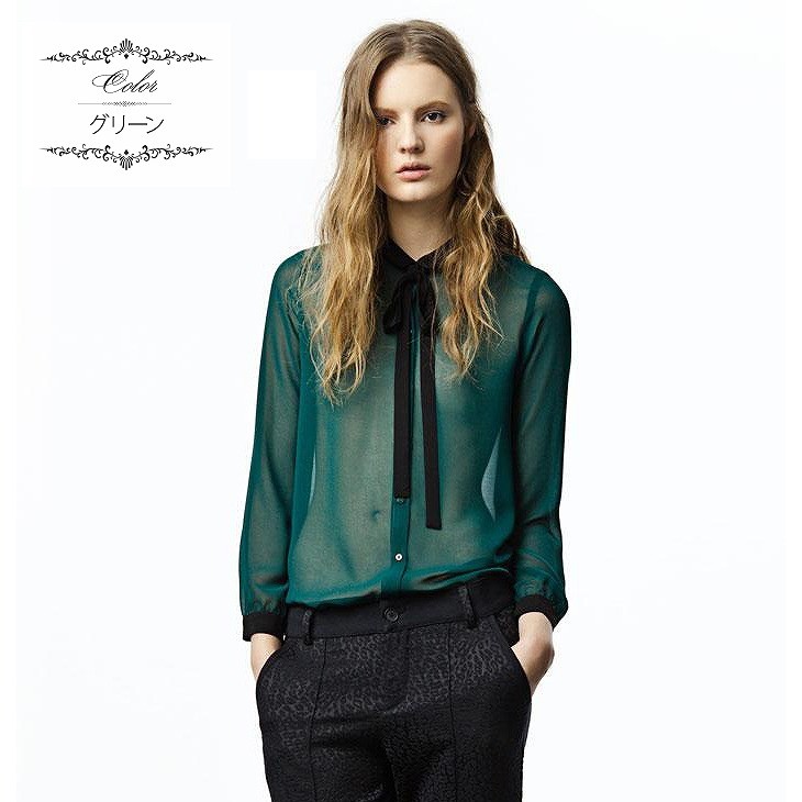 レディース　トップス　ブラウス　シャツ　長袖　薄手　リボン　シンプル　ゆったり　　おしゃれ　カジュアル　フェミニン　かわいい　上品　エレガント　セクシー　オフィス　ビジネス　通勤　普段着　デート　ホワイト　グリーン　送料無料