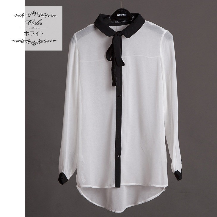 レディース　トップス　ブラウス　シャツ　長袖　薄手　リボン　シンプル　ゆったり　　おしゃれ　カジュアル　フェミニン　かわいい　上品　エレガント　セクシー　オフィス　ビジネス　通勤　普段着　デート　ホワイト　グリーン　送料無料