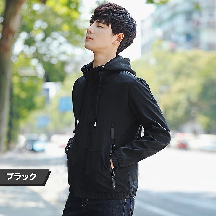 メンズ　フード付き　ブルゾン　ジャケット　マウンテンパーカー　アウター　カジュアル　ファッション　男性　おしゃれ　ブラック　グリーン　黒　緑色　Ｍ　Ｌ　XL　XXL　大きいサイズ　送料無料
