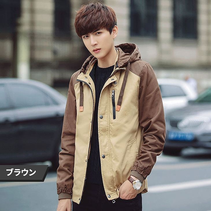 メンズ　フード付き　ブルゾン　ジャケット　アウター　カジュアル　ファッション　男性　おしゃれ　ブラック　グリーン　ネイビー　黒　緑色　紺　Ｍ　Ｌ　XL　XXL　XXXL　大きいサイズ　送料無料