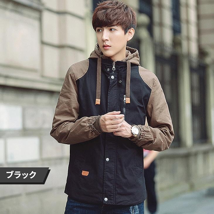 メンズ　フード付き　ブルゾン　ジャケット　アウター　カジュアル　ファッション　男性　おしゃれ　ブラック　グリーン　ネイビー　黒　緑色　紺　Ｍ　Ｌ　XL　XXL　XXXL　大きいサイズ　送料無料