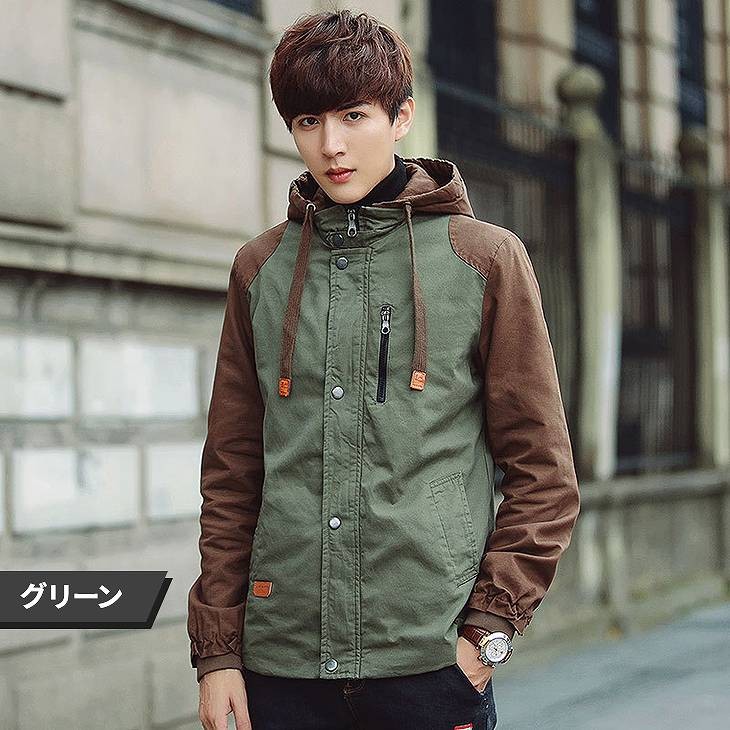 メンズ　フード付き　ブルゾン　ジャケット　アウター　カジュアル　ファッション　男性　おしゃれ　ブラック　グリーン　ネイビー　黒　緑色　紺　Ｍ　Ｌ　XL　XXL　XXXL　大きいサイズ　送料無料