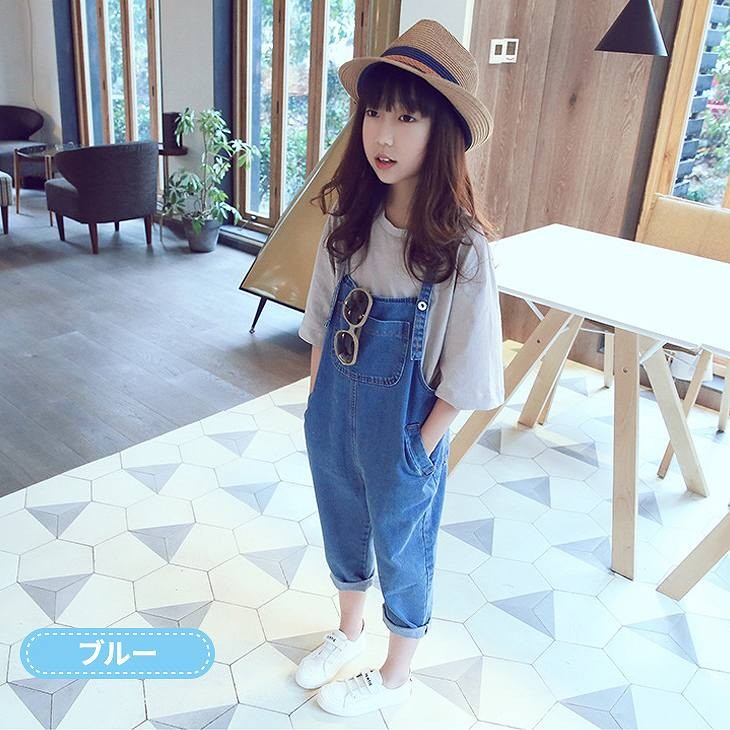 キッズ　デニム　オーバーオール　サロペット　ジーンズ　ジーパン　女の子　可愛い　キュート　子供　ジュニア　ブルー　グレー　灰色　青　910111213サイズ　送料無料