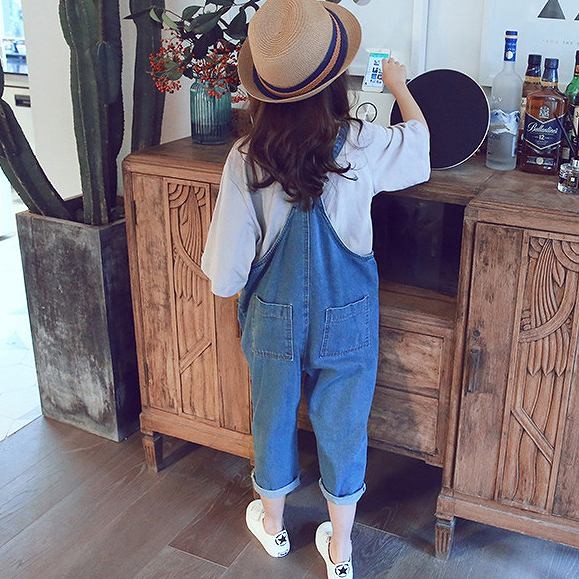 キッズ　デニム　オーバーオール　サロペット　ジーンズ　ジーパン　女の子　可愛い　キュート　子供　ジュニア　ブルー　グレー　灰色　青　910111213サイズ　送料無料