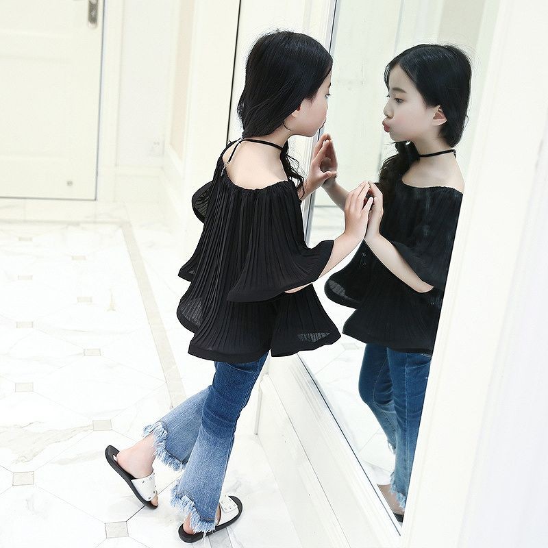 キッズ　ベルボトム　ブーツカット　ジーンズ　デニム　ジーパン　切りっぱなし　ボトムス　女の子　可愛い　キュート　子供　ジュニア　ブルー　青　紺色　111213141516サイズ　送料無料