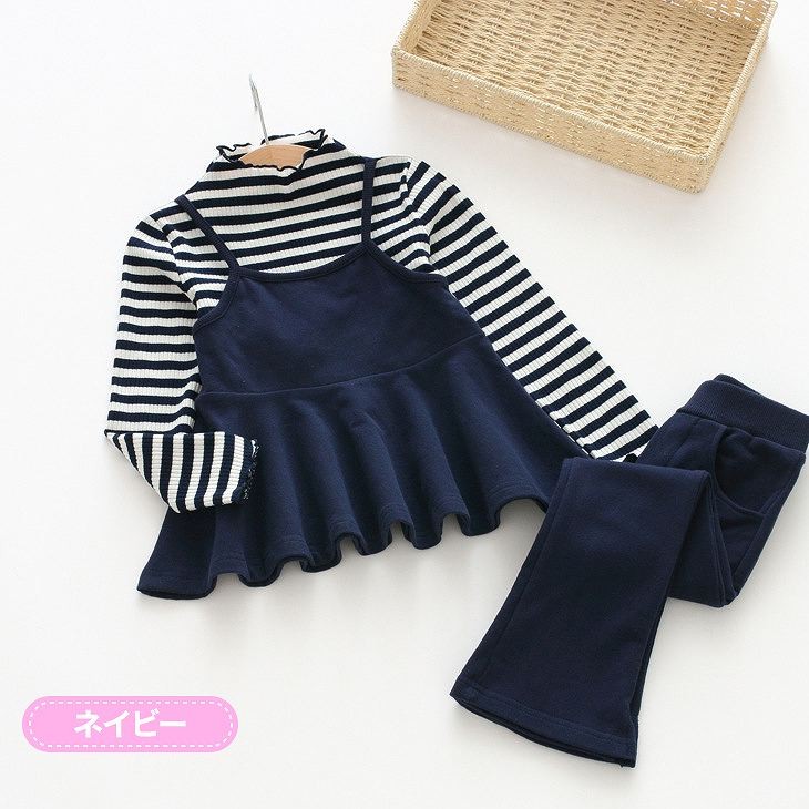 キッズ　ボーダー　ワンピース　スパッツ　フレア　スカート　ボトムス　女の子　可愛い　キュート　子供　ジュニア　グレー　ピンク　ネイビー　灰色　紺　フリーサイズ　ワンサイズ　送料無料