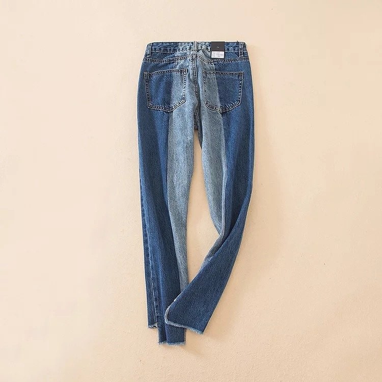 レディース　ボトムス　ジーンズ　デニムパンツ　ロングパンツ　切り替え　切りっぱなし　無地　大人可愛い　カジュアル　シンプル　美脚　脚長　デイリー　お出かけ　デート　ブルー　送料無料