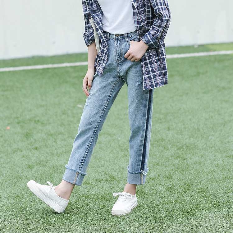 レディース　ボトムス　デニムパンツ　ストレート　ロングパンツ　ジーンズ　ウォッシュ加工　ロールアップ　無地　ゆったり　大きいサイズ　カジュアル　大人可愛い　デイリー　お出かけ　デート　ブルー　送料無料