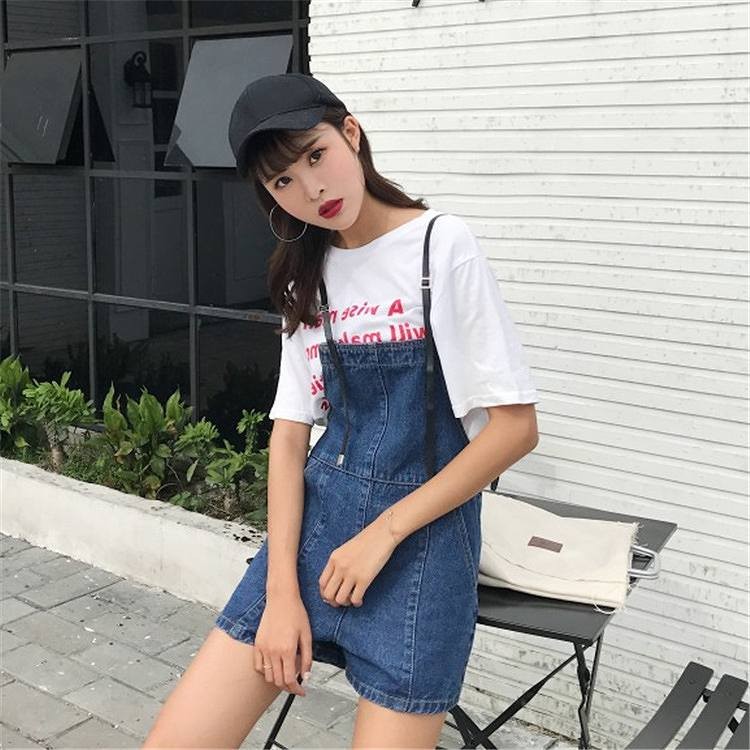 レディース　ボトムス　サロペット　オーバーオール　デニム　ショートパンツ　ゆったり　紐ストラップ　無地　大人カジュアル　フェミニン　シンプル　かわいい　リゾート　普段着　デイリー　お出かけ　ブルー　送料無料