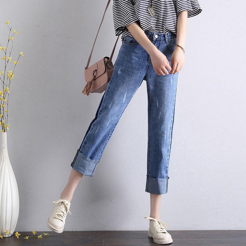 レディース　ボトムス　ジーンズ　デニム　ストレート　アンクル　ゆったり　カットオフデニム　ダメージ　無地　9分丈　大人カジュアル　フェミニン　シンプル　リゾート　普段着　デイリー　お出かけ　デート　ブルー　送料無料
