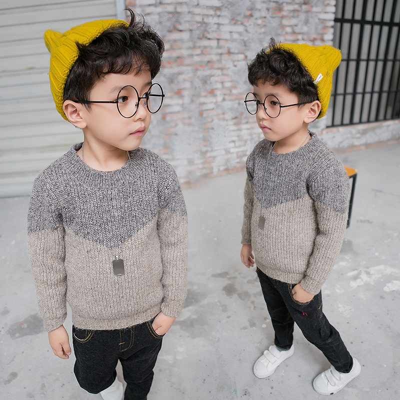 キッズ　ジュニア　子供服　男の子　トップス　ニット　セーター　バイカラー　無地　ラウンドネック　長袖　かわいい　キュート　カジュアル　幼稚園　保育園　お出かけ　ルームウェア　ベージュ　送料無料