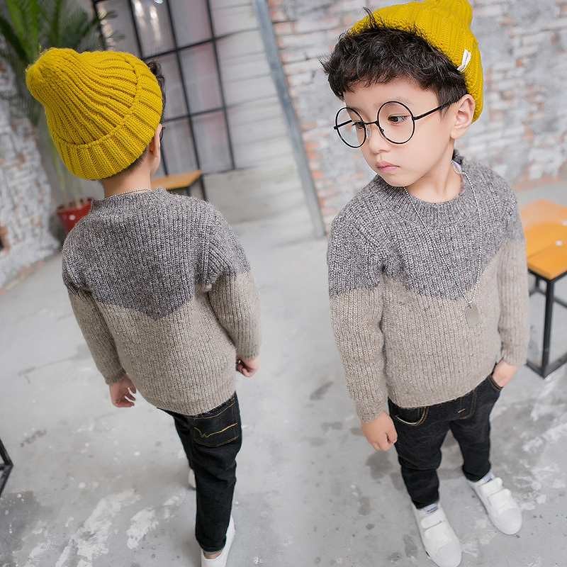 キッズ　ジュニア　子供服　男の子　トップス　ニット　セーター　バイカラー　無地　ラウンドネック　長袖　かわいい　キュート　カジュアル　幼稚園　保育園　お出かけ　ルームウェア　ベージュ　送料無料