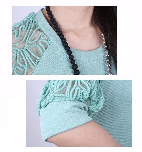 レディース　ワンピース　ラウンドネック　ミニワンピ　半袖　コードレース　大きいサイズ　花柄　フラワー　シフォン切り替え　スリム　無地　シンプル　春夏　大人可愛い　デート　パーティ　発表会　結婚式　2次会　謝恩会　グリーン　ブラック　ホワイト　送料無料