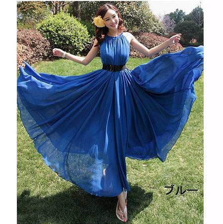 レディース　ワンピース　ロング　マキシ丈　シフォン　Aライン　無地　シンプル　春夏　大人可愛い　小さいサイズ　マキシワンピ　デート　リゾート　ビーチ　パーティ　発表会　結婚式　2次会　イエロー　ホワイト　ブルー　オレンジ　レッド　ピンク　パープル　送料無料