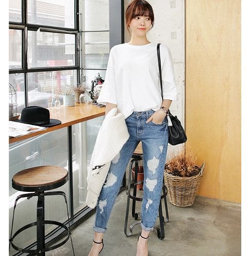 レディース　Tシャツ　カットソー　5分袖　ゆったり　大きいサイズ　シンプル　清楚　上品　無地　ラウンドネック　カジュアル　ラフスタイル　春夏　デート　普段着　リラックス　ホワイト　送料無料