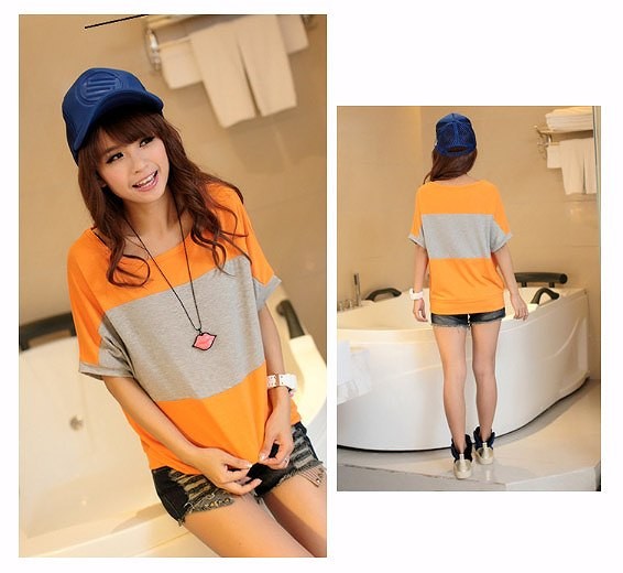 レディース　Tシャツ　カットソー　半袖　ゆったり　ドルマン　大きめボーダー　大きいサイズ　シンプル　カジュアル　ラウンドネック　ラフスタイル　春夏　デート　普段着　リラックス　ピンク　グレー　ブラック　オレンジ　送料無料