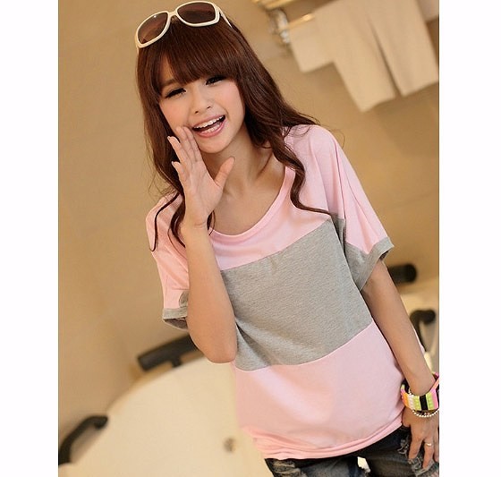 レディース　Tシャツ　カットソー　半袖　ゆったり　ドルマン　大きめボーダー　大きいサイズ　シンプル　カジュアル　ラウンドネック　ラフスタイル　春夏　デート　普段着　リラックス　ピンク　グレー　ブラック　オレンジ　送料無料