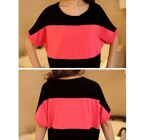 レディース　Tシャツ　カットソー　半袖　ゆったり　ドルマン　大きめボーダー　大きいサイズ　シンプル　カジュアル　ラウンドネック　ラフスタイル　春夏　デート　普段着　リラックス　ピンク　グレー　ブラック　オレンジ　送料無料