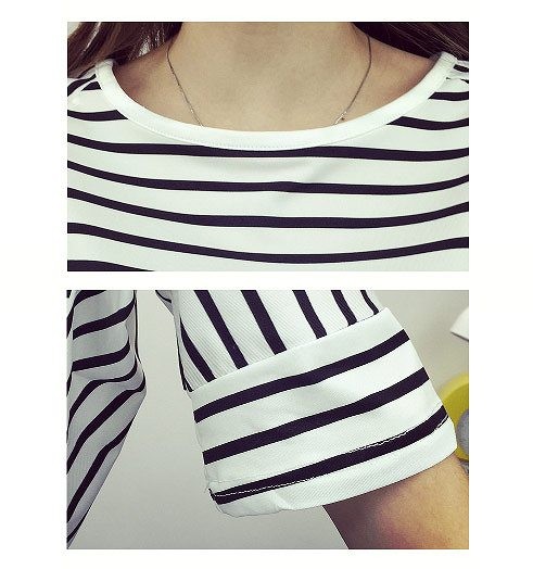 レディース　Tシャツ　カットソー　ラウンドネック　5分袖　大きいサイズ　大人　ボーダー　コットン　シンプル　定番　カジュアル　春夏　デート　普段着　リラックス　ホワイト　送料無料