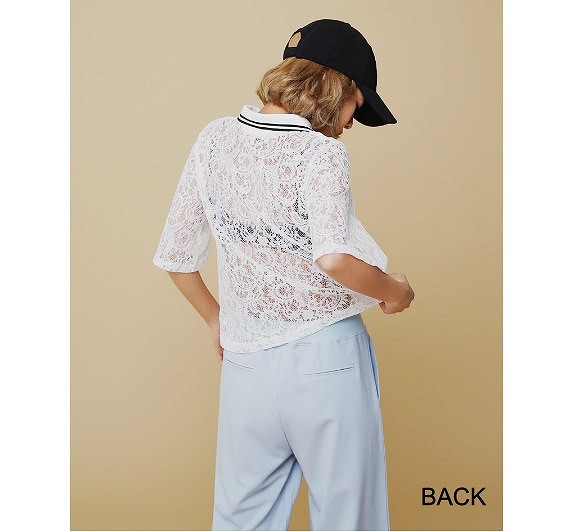 レディース　ファッション　レースパターン　Ｔシャツ　半袖　襟付き　かわいい　大人カジュアル　夏　外出　アウトドア　涼しい　透け　ホワイト　ブラック　送料無料