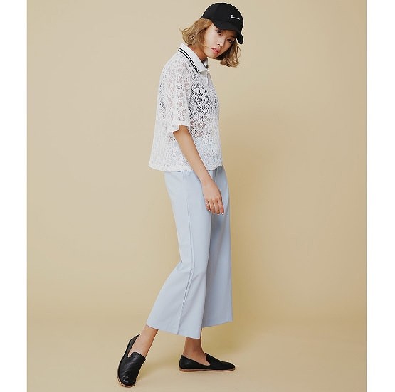 レディース　ファッション　レースパターン　Ｔシャツ　半袖　襟付き　かわいい　大人カジュアル　夏　外出　アウトドア　涼しい　透け　ホワイト　ブラック　送料無料