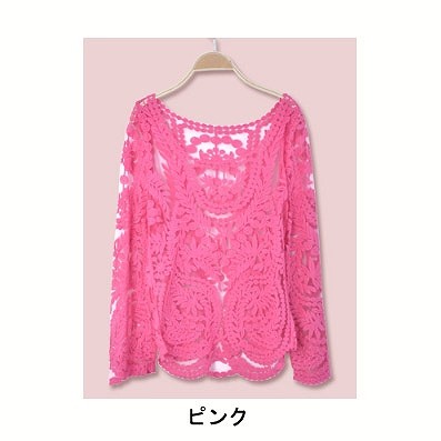 レディース　トップス　レース　カットソー　無地　長袖　ゆったり　春夏秋　大きいサイズ　大人可愛い　シンプル　フリーサイズ　カジュアル　フェミニン　普段着　ラフスタイル　デート　クリーム　ホワイト　ピンク　ブラック　送料無料