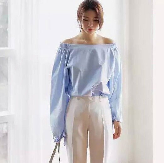 レディース　トップス　オフショルダー　カットソー　ブラウス　スリーブリボン　無地　長袖　ゆったり　春秋　大きいサイズ　大人可愛い　シンプル　フリーサイズ　カジュアル　フェミニン　普段着　ラフスタイル　デート　ピンク　ホワイト　ブルー　送料無料