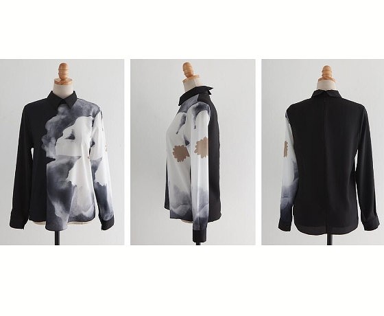 レディース　トップス　フラワープリント　シャツ　ブラウス　カットソー　長袖　ゆったり　春秋　大きいサイズ　大人　シック　シンプル　フリーサイズ　花柄　お出かけ　旅行　仕事　オフィス　ブラック　ホワイト　送料無料