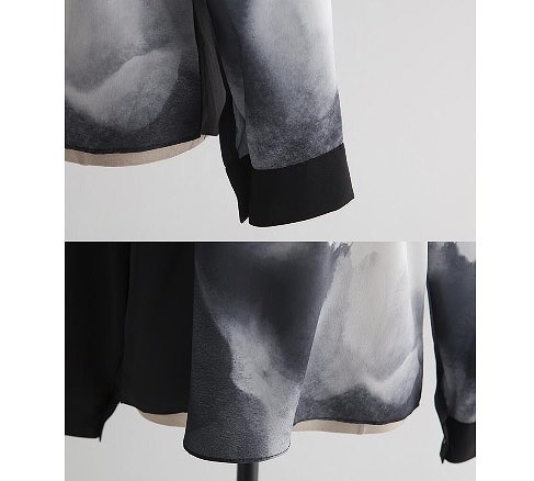 レディース　トップス　フラワープリント　シャツ　ブラウス　カットソー　長袖　ゆったり　春秋　大きいサイズ　大人　シック　シンプル　フリーサイズ　花柄　お出かけ　旅行　仕事　オフィス　ブラック　ホワイト　送料無料