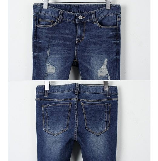 レディース　ボトムス　クラッシュ　デニムパンツ　ダメージ　スキニー　ジーンズ　ストレッチ　無地　ヴィンテージ風　美脚　脚長効果　大人カジュアル　春夏　普段着　リゾート　デート　ブルー　送料無料