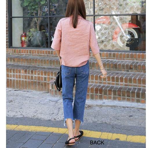 レディース　ボトムス　ストレート　デニムパンツ　フレイドヘム　ジーンズ　切りっぱなし　無地　スリム　美脚　脚長効果　大人カジュアル　人気　お出かけ　普段着　リゾート　デート　ブルー　送料無料
