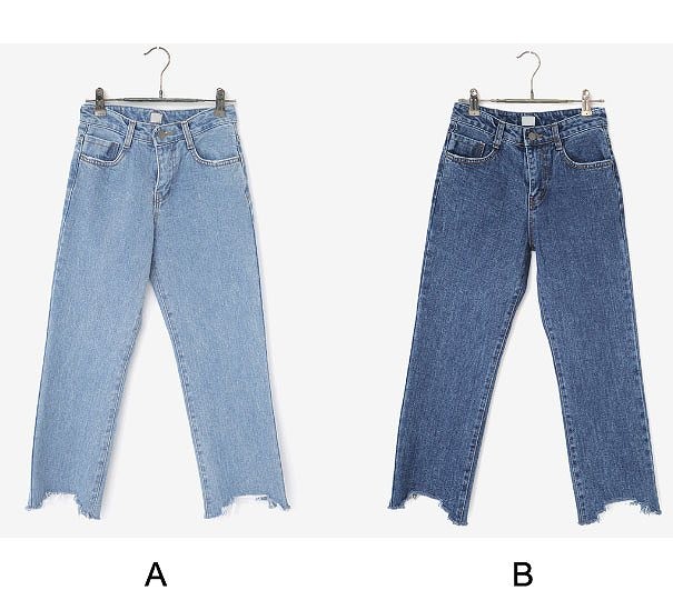 レディース　ボトムス　ストレート　デニムパンツ　フレイドヘム　ジーンズ　切りっぱなし　無地　スリム　美脚　脚長効果　大人カジュアル　人気　お出かけ　普段着　リゾート　デート　ブルー　送料無料