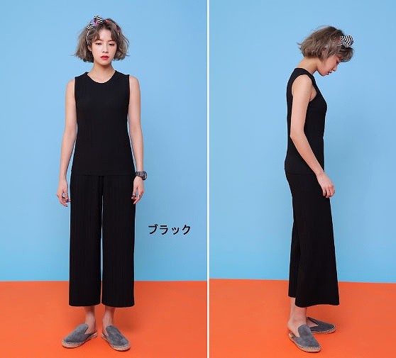 レディース　セットアップ　トップス+ワイドパンツ　カットソー　ノースリーブ　ロングパンツ　無地　大人カジュアル　上品　パーティ　フェミニン　お呼ばれ　リゾート　デート　お出かけ　オフィス　パーティ　2次会　結婚式　ブラック　ネイビー　送料無料