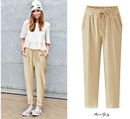 レディース　ボトムス　テーパードパンツ　イージーパンツ　ウエストゴム　無地　スリム　美脚　脚長効果　ゆったり　大きいサイズ　大人カジュアル　人気　お出かけ　普段着　リゾート　デート　ブラック　ベージュ　送料無料