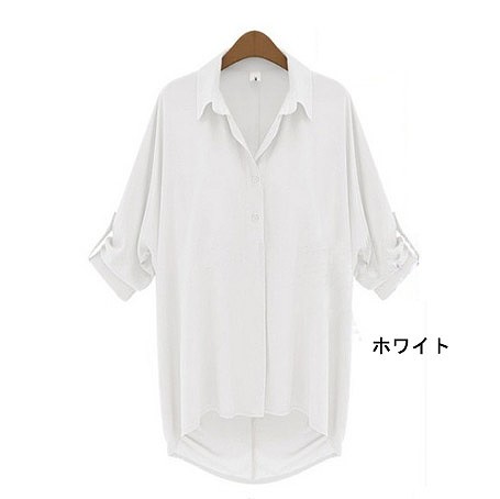 レディース　シフォンブラウス シャツ　長袖　七分袖　プルオーバー　無地　ロング丈　大人カジュアル　フェミニン　オフィス　仕事　人気　お出かけ　リゾート　デート　カーキ　ホワイト　ブラック　送料無料