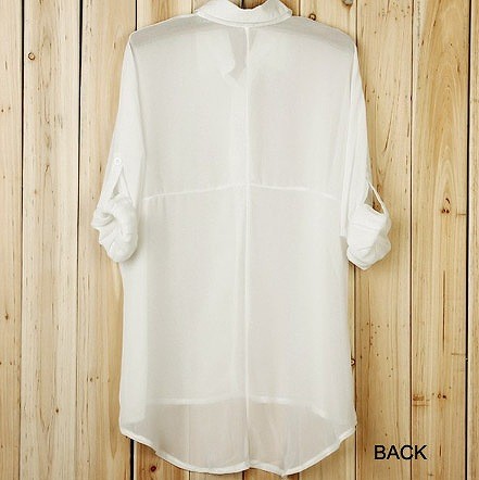 レディース　シフォンブラウス シャツ　長袖　七分袖　プルオーバー　無地　ロング丈　大人カジュアル　フェミニン　オフィス　仕事　人気　お出かけ　リゾート　デート　カーキ　ホワイト　ブラック　送料無料