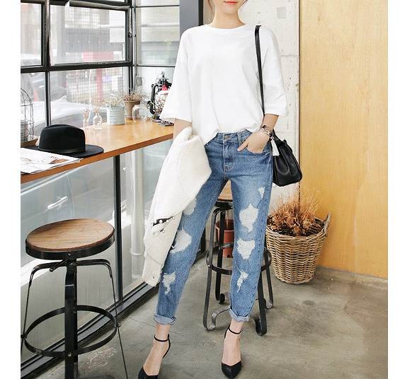 レディース　Ｔシャツ　コットン　七分袖　無地　大人カジュアル　フェミニン　可愛い　オフィス　仕事　人気　お出かけ　リゾート　デート　ネイビー　アイボリー　ライトピンク　スカイブルー　送料無料