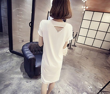 レディース ワンピース　カジュアル　スカート　丸首　Ｔシャツ　半袖　ホワイト　ブラック　春　夏　プチプラ　送料無料