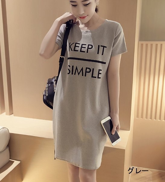 レディース ワンピース　Ｔシャツワンピ　カジュアル　半袖　ミニ　丸首　グレー　ホワイト　送料無料