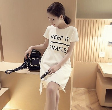 レディース ワンピース　Ｔシャツワンピ　カジュアル　半袖　ミニ　丸首　グレー　ホワイト　送料無料