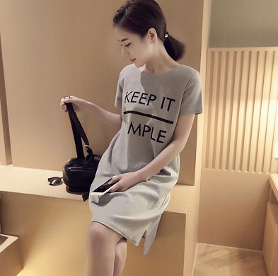 レディース ワンピース　Ｔシャツワンピ　カジュアル　半袖　ミニ　丸首　グレー　ホワイト　送料無料