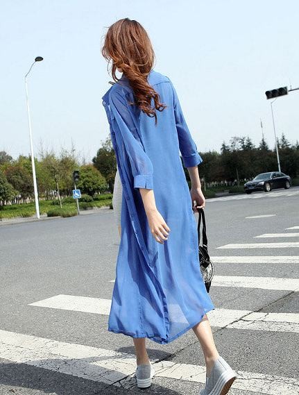 レディース トップス　シャツ　羽織　ロング　トレンド　大人カジュアル　シンプル　七分丈　ワンピース風　ホワイト　ブラック　パープル　ブルー　送料無料