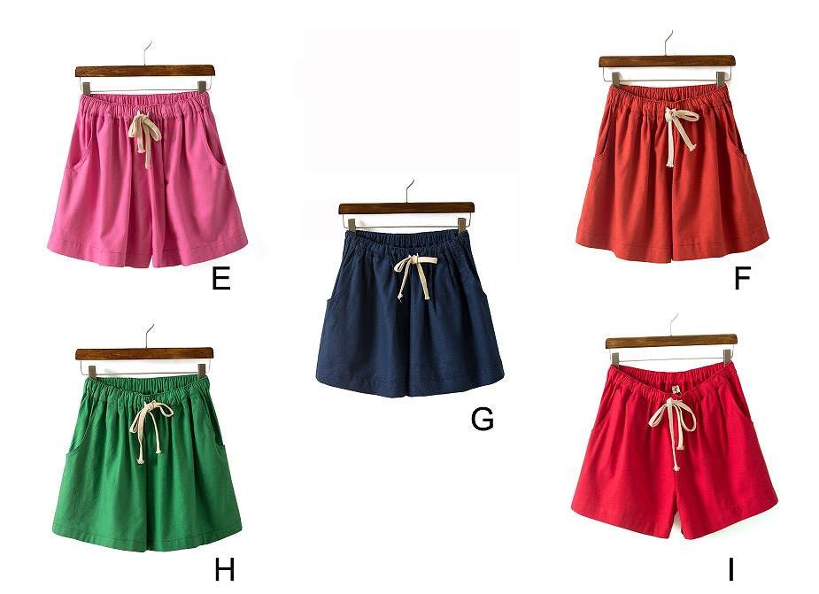 レディース ボトムス　ショートパンツ　カジュアル　海　プール　プチプラ　リネン混　カラバリ　夏　ベージュ　イエロー　レッド　ブラック　ネイビー　グリーン　ピンク　送料無料